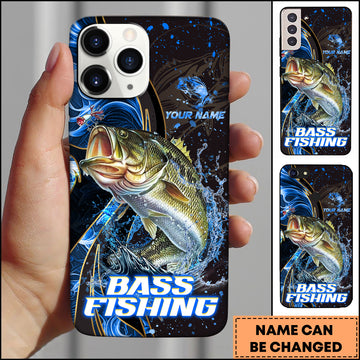 Maxcorners Fishing Blue Flame Smoke Line Premium Style Sport Personalized Name Phone Case (8 Fish Species)