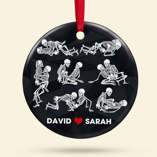 Maxcorners Personalized Black Rose Heart Shape Skeleton Couple Christmas - Ornament