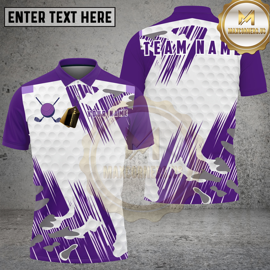 Maxcorners Golf Shirts Golf Texture Purple Camo Design Multicolor Options Personalized Name, Team Name 3D Shirt (4 Colors)