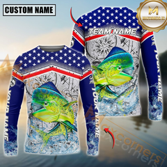 Maxcorners Mahi-Mahi Fishing American Anchor Compass Lighthouse Graphic Custom Name & Team Name 3D Shirts