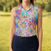 Maxcorners Vibrant Paisley Floral Patchwork Golf Polo Shirt, Ladies Golf Shirt, Golf Tops For Women LM1507
