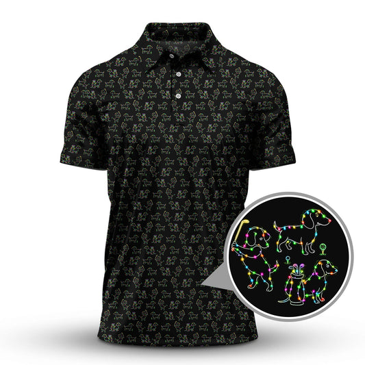 Maxcorners Dachshund Golf Shirt For Golfer, Funny Christmas Golf Shirt, Crazy Pattern Golf Shirt For Men