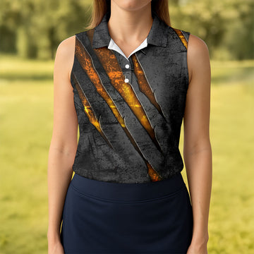 Maxcorners Yellow Claw Marks Hawaiian Golf Shirt, Scratch Print Women's Golf Tops, Ladies Golf Shirts LM1507