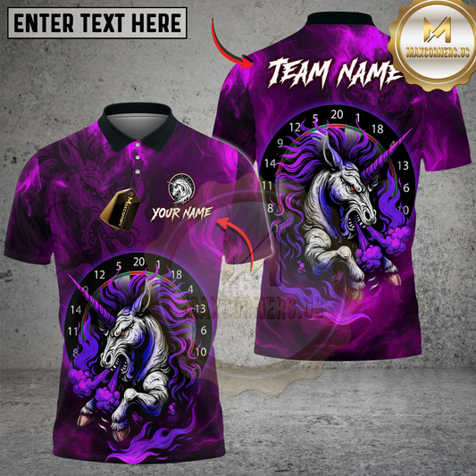 Maxcorners Darts Unicorn Magic Smoke DartBoard Design Personalized Name, Team Name Shirt (6 Colors)