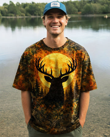 Maxcorners Deer Hunting Moon Vintage Swirl All Over Print LM1601