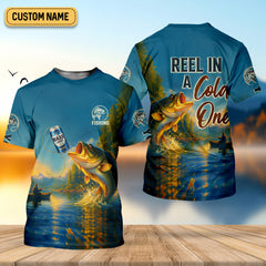 Maxcorners Reel In A Cold One Bass Light Beer And Fishing SPF Shirt, Funny Fishing Shirt, Fishing Shirts For Men