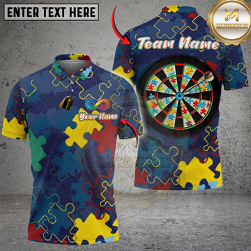 Maxcorners Darts Autism Awareness Puzzle Dartboard Personalized Name Shirt