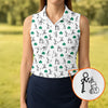 Maxcorners Stick Figure Golf Pose St Patrick's Day Shamrock White Golf Shirt, Women's Golf Tops, Ladies Golf Polos