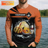 Maxcorners Funny Middle Finger, Personalized Fishing Shirt, Savage Angler Long Sleeve for Men, Fishing Shirts For Men