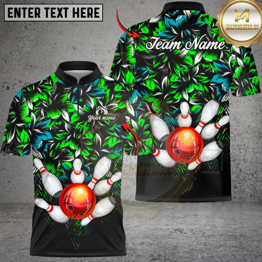 Maxcorners Bowling Tropical Floral Multicolor Customized Name, Team Name 3D Shirts
