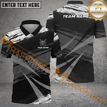 Maxcorners Gray Black Scratches Billiard Jersey Multicolor Option Customized Name, Team Name 3D Polo Shirt