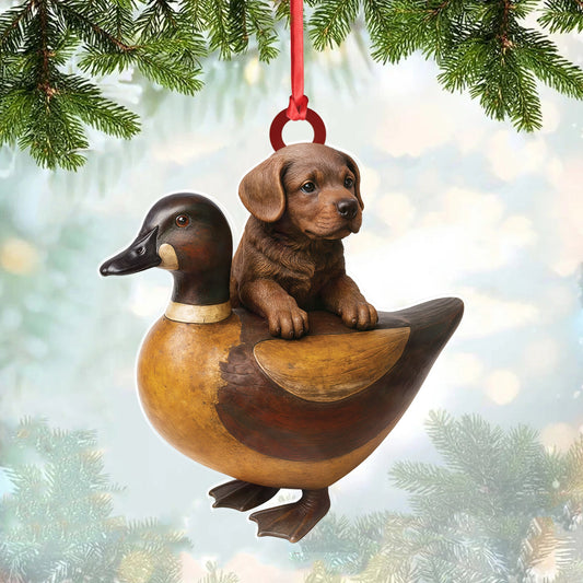 Maxcorners Personalized Funny Puppy and Duck Acrylic Ornament - Rustic Hunting Decor for Dog Lovers, Country Cabin Wall Art, Whimsical Farmhouse Gift for Hunters