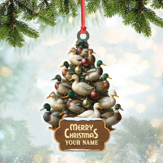 Maxcorners Funny Duck Christmas Tree Acrylic Ornament - Personalized Hunting Gift, Mallard Duck Lover Decoration, Rustic Country Holiday Decor