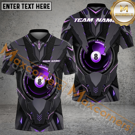 Maxcorners Ball 8 King Engine Billiard Jersey Multicolor Options Personalized Name, Team Name 3D Polo Shirt (4 Colors)