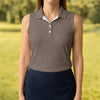 Maxcorners Cream Text Pattern Golf Polo Shirt, Golf Shirts For Women, Women’s Golf Apparel Beige LM1507