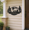Maxcorners Personalized Deer Metal Sign WITH LED/WITHOUT LED - Rustic Wildlife Scene Cabin Name Sign, Family Lodge Outdoor Wall Art LM0110