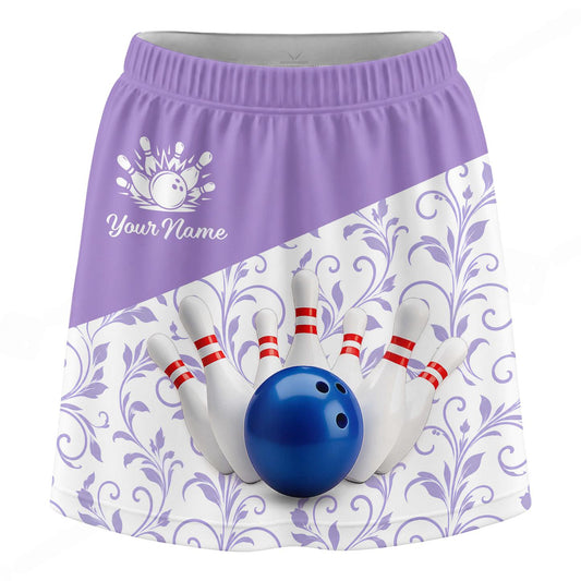 Maxcorners Customized Bowling Trouser Skirts With Shorts Underneath, Bowling Scroll Pattern Vector With Pockets