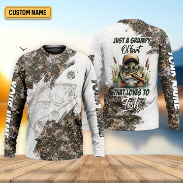 Maxcorners Personalized Funny Fishing Shirt for Men, Grumpy Old Man That Loves to Fish Long Sleeve, Camo Fisherman Gift