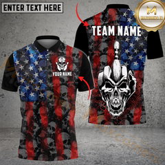 Maxcorners American Flag Skull Bowling Jersey Personalized Name, Team Name 3D Shirt