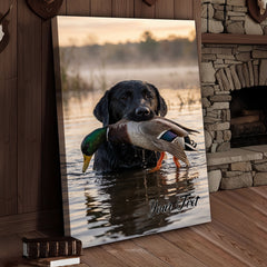 Maxcorners Duck Hunting Dog Retrieving Mallard In Water Personalized Name Canvas
