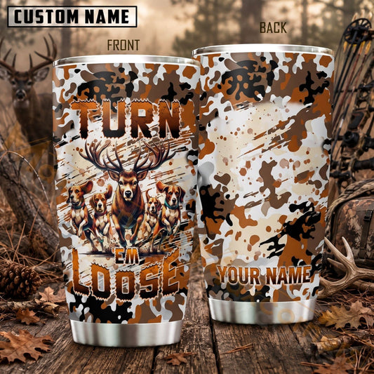 Maxcorners Hunting Deer Skull Orange Camo Born To Hunt Personalized Name 3D Tumbler