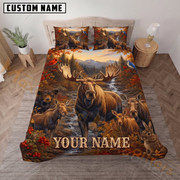 Maxcorners Moose Hunting Autumn Forest Lake Custom Name 3D Bedding Set