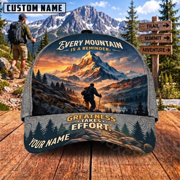 Maxcorners Hiking Mountain Sunset Greatness Effort Personalized Name 3D Cap