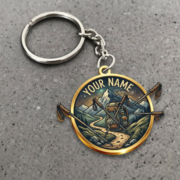 Maxcorners Hiking Mountain Compass Adventure Customized Name 3D Keychain And Ornament
