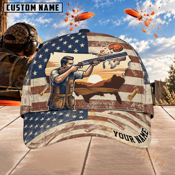 Maxcorners Trap & Skeet Shooting American Flag Shooter Personalized Name 3D Cap