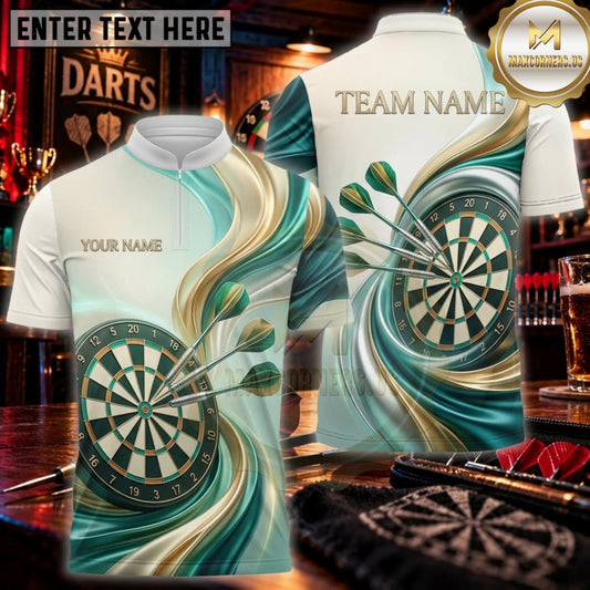 Maxcorners Darts Emerald Green Vintage Dartboard Swirl Personalized Name 3D Unisex Shirt