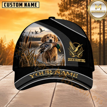 Maxcorners Dog Hunting And Duck Golden Sunset Wetland Scene Multiple Options Personalized Name 3D Cap