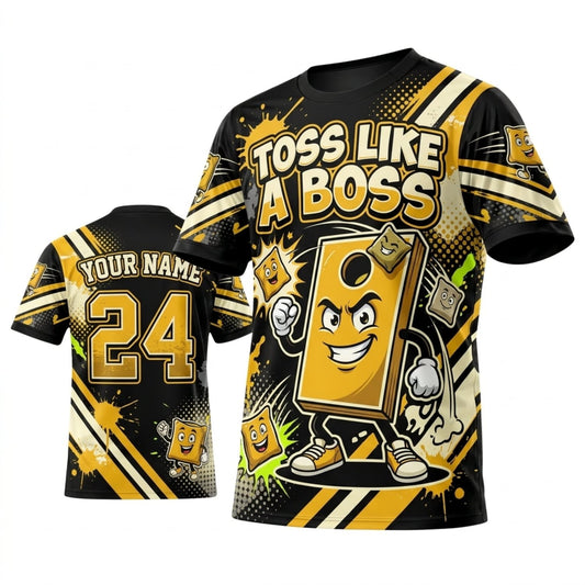 Maxcorners Cornhole Toss Like A Boss Golden Champion Personalized Name 3D Unisex Shirt