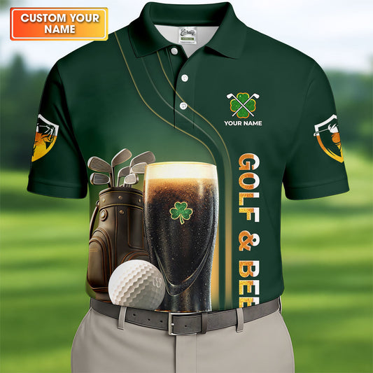 Maxcorners Birdie Bogey Eagle Par Golf And Beer St Patrick's Day Green Golf Tops For Men, Golf Shirts For Men