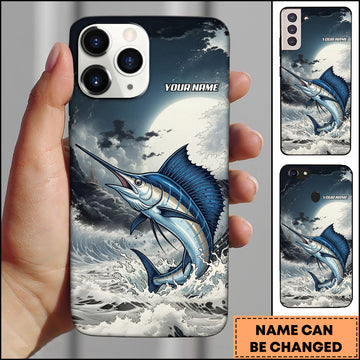 Maxcorners Marlin Fishing Moon Ocean Splash Personalized Name Phone Case