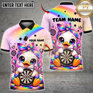 Maxcorners Darts Cute Duck Mascot Bowtie Rainbow Target Board Graphic Customized Name, Team Name 3D Shirts