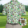 Maxcorners Leopard Pattern St Patrick's Day Shamrock Golf Shirt, Fun Golf Shirts For Men, Polo Shirts For Men