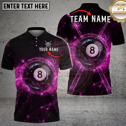 Maxcorners Billiards 8 Ball Neon Galaxy Graphic Multicolor Options Personalized Name, Team Name 3D Shirt (4 Colors)