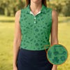 Maxcorners Dark Green Golf Items Seamless Pattern St. Patrick’s Day Shamrock Golf Shirt, Women's Golf Tops, Ladies Golf Polos