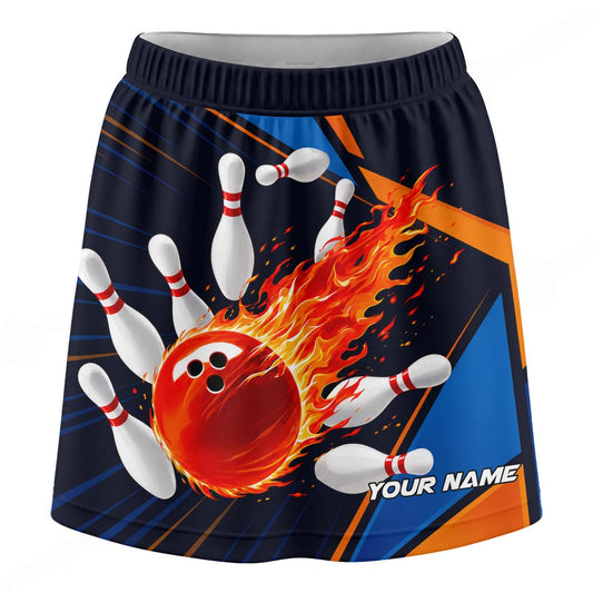 Maxcorners Customized Bowling Trouser Skirts With Shorts Underneath, Bowling Meteor Fireball With Pockets