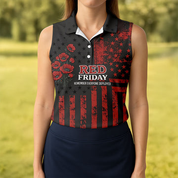 Maxcorners Red Friday American Flag Poppy Polo Shirt, Women’s Golf Apparel, Printed Golf Shirt LM1507