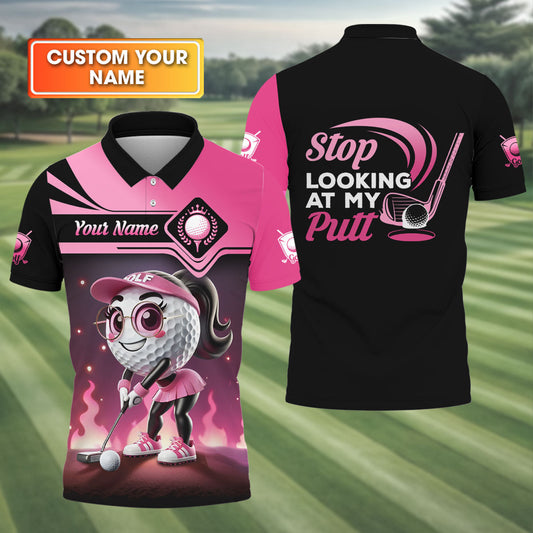 Maxcorners Stop Looking At My Putt Personalized Golf Polo Shirt, Womens Golf Gifts, Mothers Day Gifts