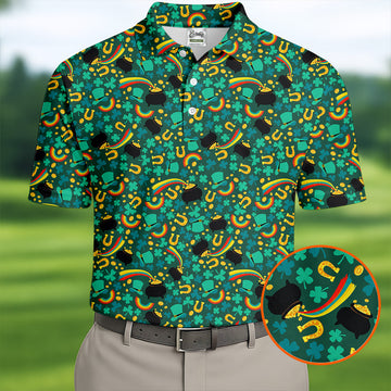 Maxcorners Shamrock Beer Lucky Four Leaf Clover St Patrick's Day Pot Of Gold Polo Shirts For Men, Golf Gift For Men