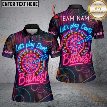 Maxcorners Darts Let’s Play Darts Neon Attitude Style Personalized Name 3D Shirt For Women