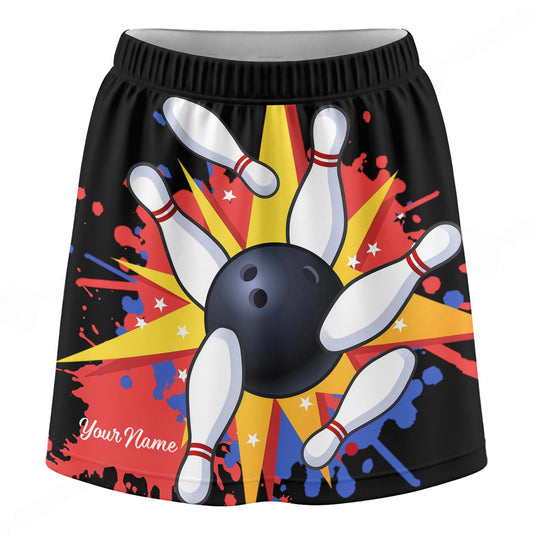 Maxcorners Customized Bowling Trouser Skirts With Shorts Underneath, Bowling Colorful Ink Splatter With Pockets