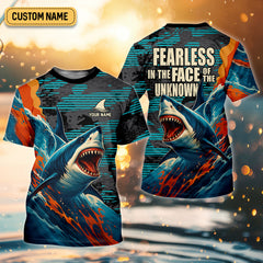 Maxcorners Shark Fishing Shirt, Fearless In The Face Of The Unknown Fishing UPF Shirts, Fishing Gifts For Men