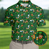 Maxcorners St Patrick's Day Leprechaun Golf Pose Rainbow Gold Pot Shamrock Golf Shirt, Golf Tops For Men, Golf Shirts For Men