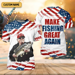 Maxcorners Make Fishing Great Again Patriotic Fishing Shirt, Red White Blue Fishing UPF Shirts, Men's Fishing Shirt