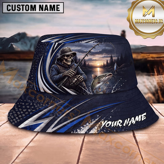 Maxcorners Fishing Dark Sunset Skull Angler Sport Personalized 3D Bucket Hat (13 Fish Species)