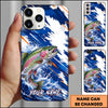 Maxcorners Fishing Blue White Brushstroke Ocean Wave Personalized Name Phone Case (12 Fish Species)