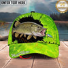 Maxcorners Fishing Neon Green Lure Design Personalized Name 3D Cap (12 Fish Species)